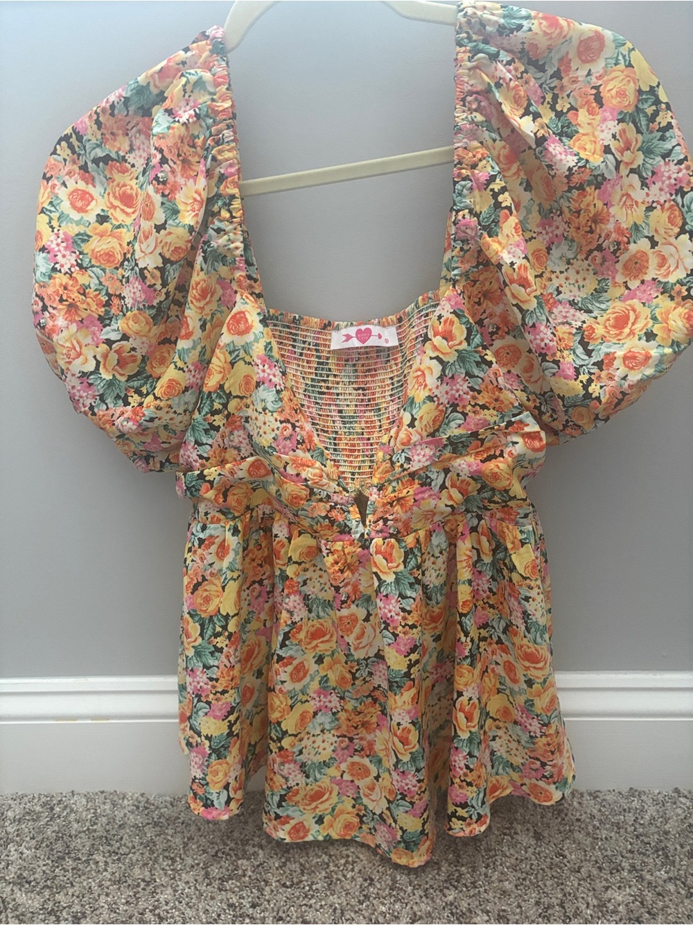 Buddy Love Yellow Floral Puff-Sleeve Top